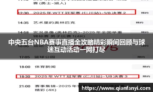 中央五台NBA赛事直播全攻略精彩瞬间回顾与球迷互动活动一网打尽